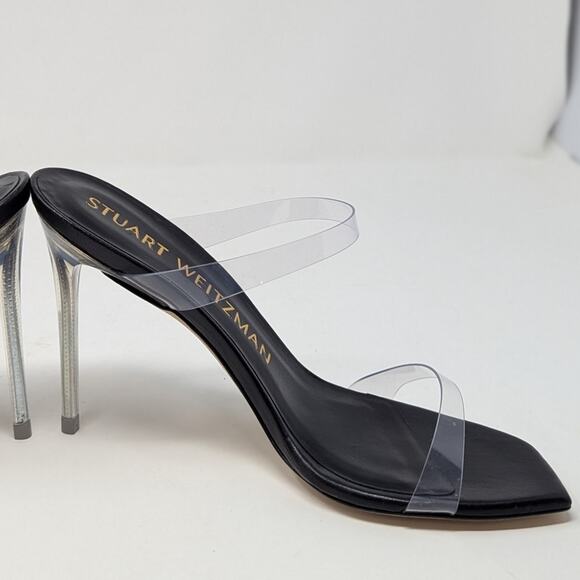 Stuart Weitzman Aleena Lucite PVC Heels Black and Clear Size 7 - Picture 10 of 15